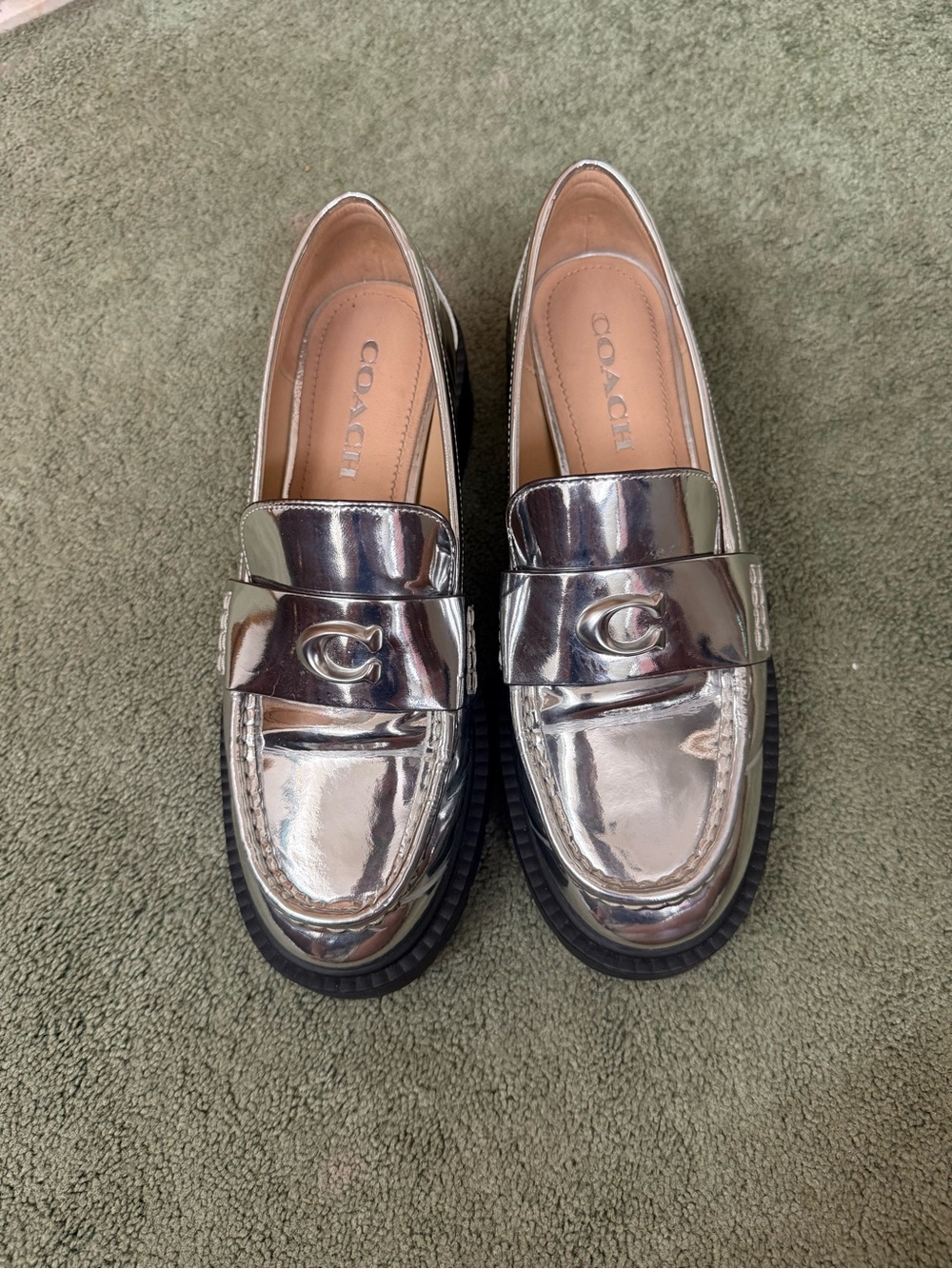 COACH Metallic Silver Penny Loafers, BRAND NEW WITHOUT TAGS
